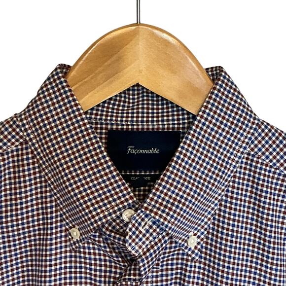 Facconable Classique Houndstooth Plaid Short Sleeve Button Down Shirt Men's M - Picture 4 of 11